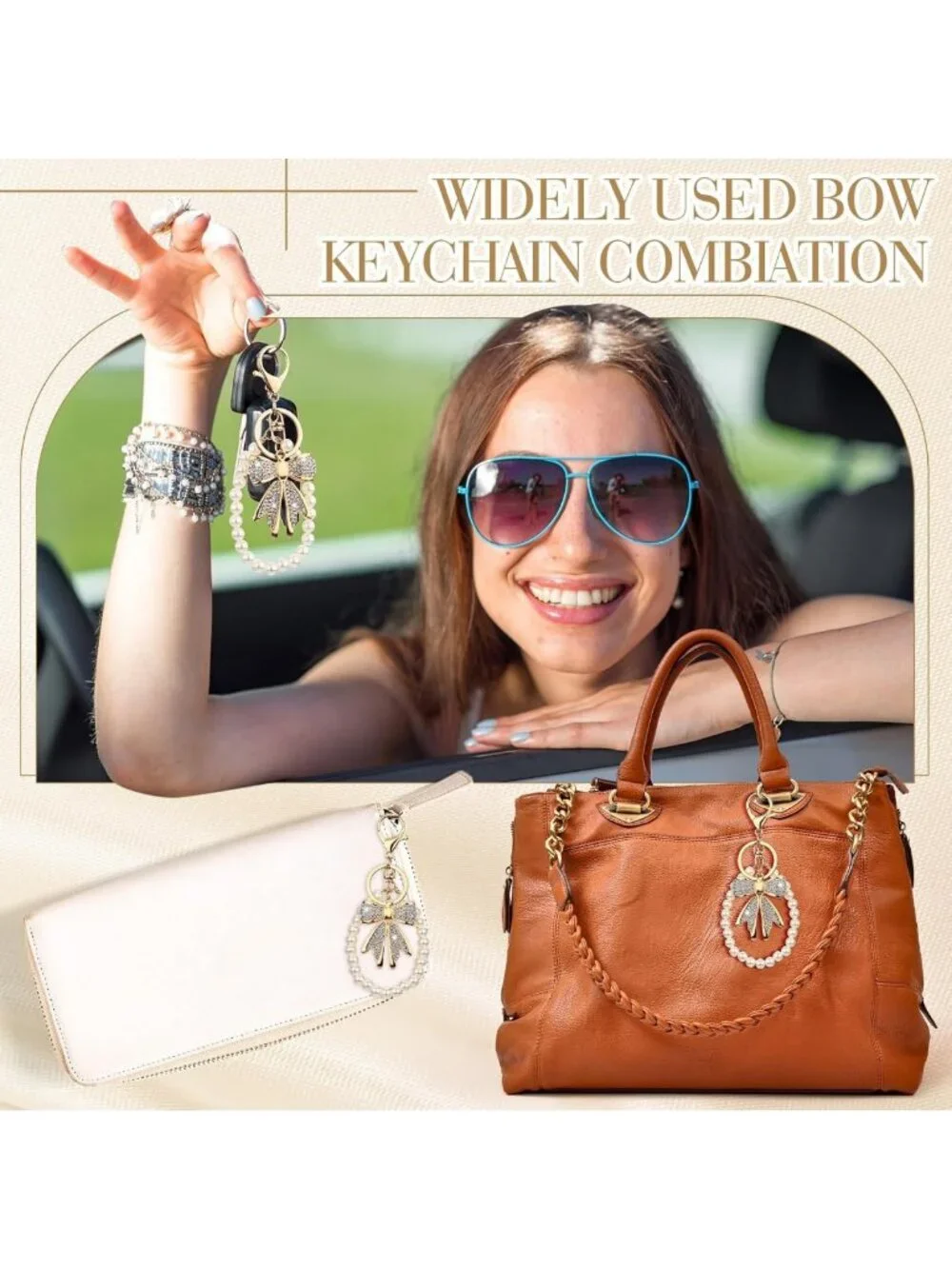 12 Sets Bow & Pearl Keychain Accessories for Women - Cute Purse Charm Pendants